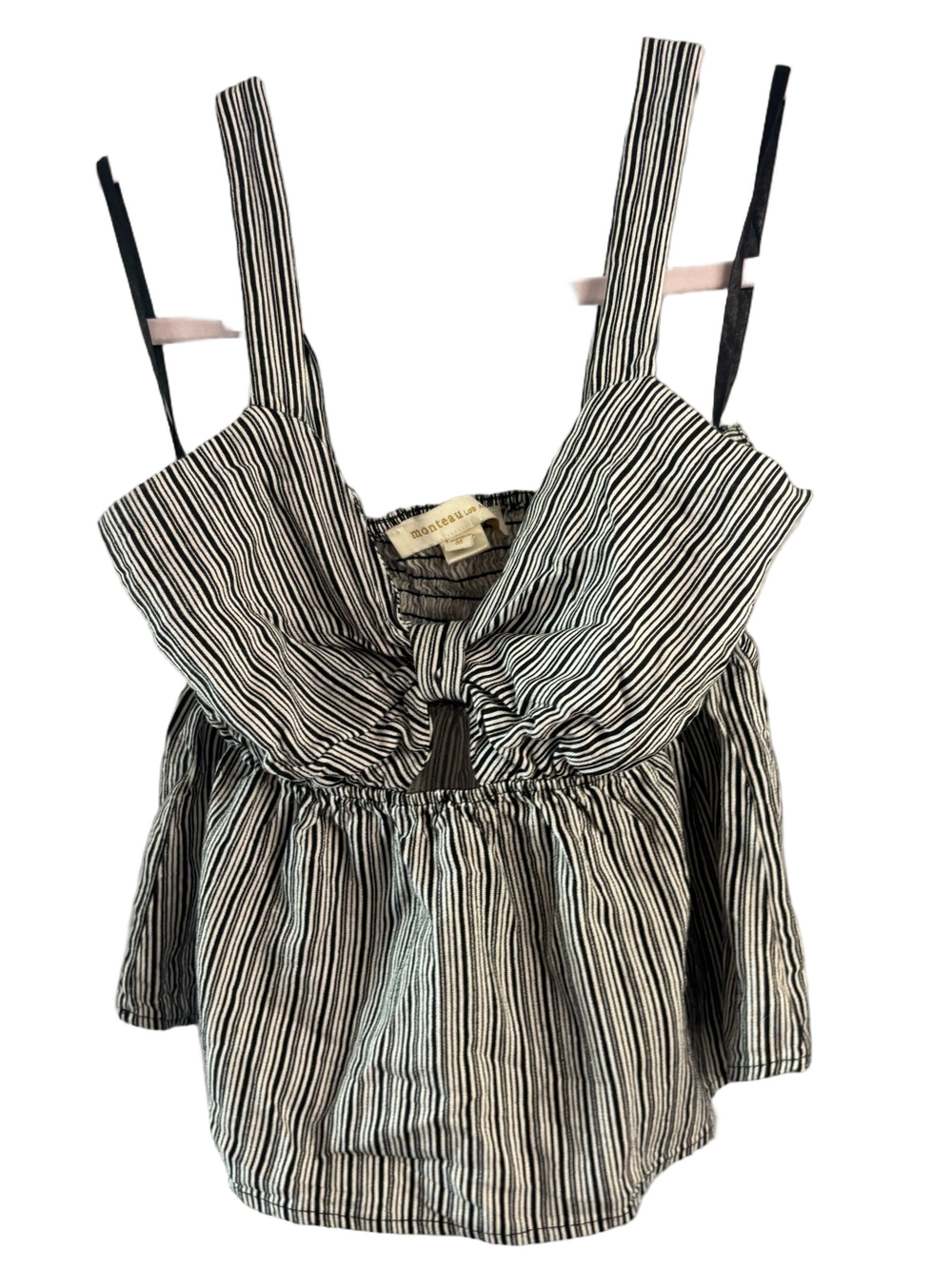 Monteau Black and White Tie Front Peplum Tank Top